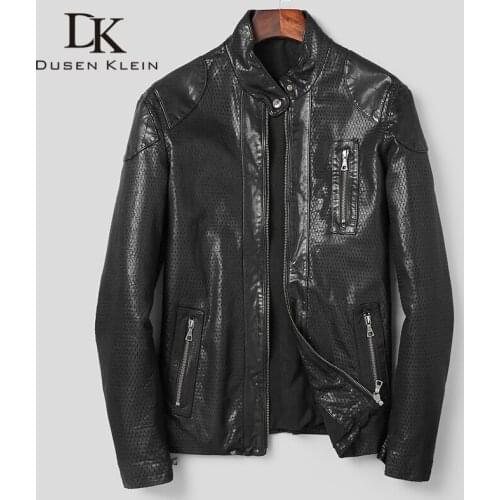 DK Natural Sheepskin Vegetable Tannin Leather Genuine Jackets Men Autumn Slim Holes Leather Top Quality Leather Coats