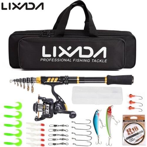 Lixada Telescopic Fishing Rod Reel Combo Full Kit Spinning Reel Gear Pole Set with 100M Line Lures Hooks Bag Fishing Accessories