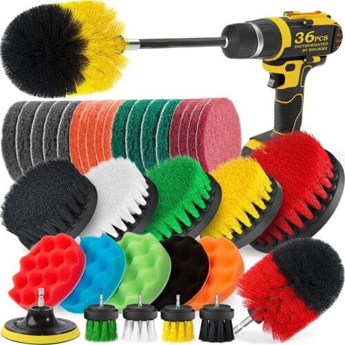 36Pcs Drill Brush Attachment Set Drill Brush with Extended Attachment Cleaning Accessories for Bathroom, Car, Kitchen