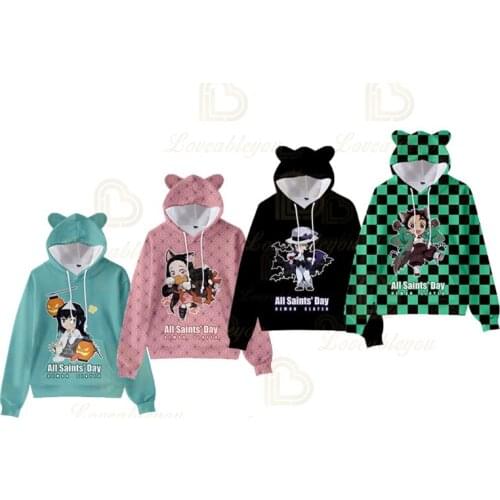 2020 New Demon Slayer Halloween 3D Cute Cat Ear Hooded Hooded Sweatshirt Children Pullover for Kids Birthday Gifts