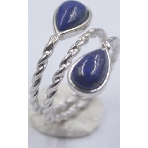 New Pure 925 Sterling Silver Ring The Widest 15mm Drop Shape Rope Lapis Lazuli Ring