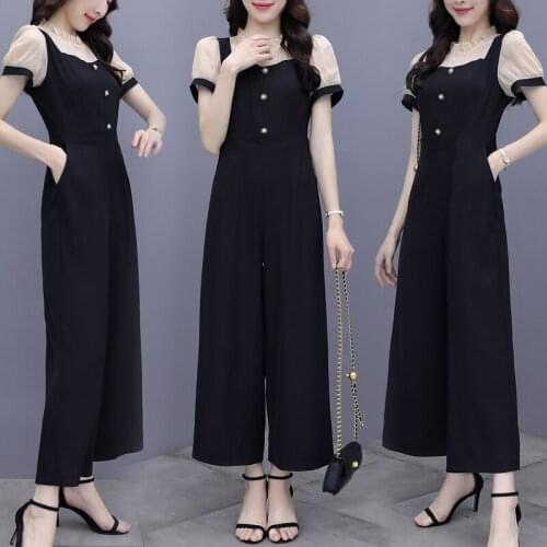 New Trendy Slim Pants Wide Leg Pants Summer Jumpsuit High Waist One Piece Pants Stitching Salopette Monos De Invierno Mujer