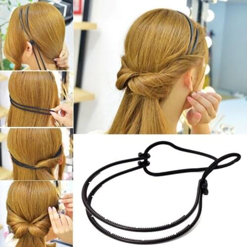 Richkeda Store New 2021 New Double Root Hair Hoop Head Band Adjustable Hair Clips Women Hoop Elastic Rubber Bands