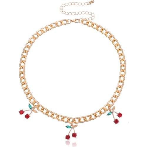 Sweet Cherry Pendant Necklace Gold Silver Color Thick Clavicle Chain 2021 Fashion Jewelry Short Necklaces Female Simple New