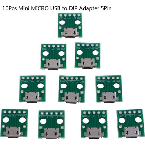 10Pcs Mini MICRO USB To DIP Adapter 5pin Female Connector B Type PCB Converter Breadboard Switch Board SMT Mother Seat