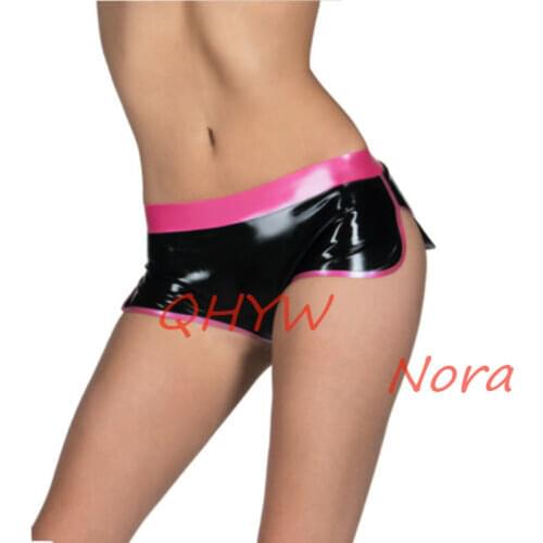Sexy Women Black with Pink Trim Latex Lingerie Shorts Exotic Rubber Underwear Panties Briefs love live cosplay