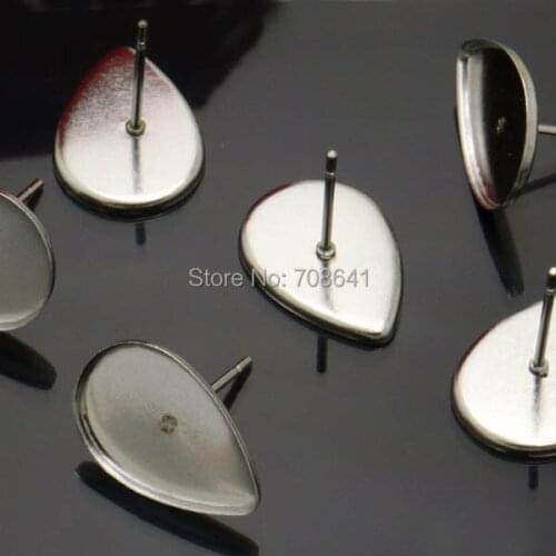 Blank Stainless Steel Stud Earrings Base Settings with Inner 10x14mm Teardrop Bezel Cabochon Ear Pins Earrings post DIY Findings