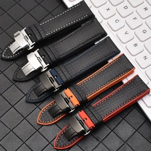 BEAFIRY New Black Soft Carbon Fiber+ Silicone Watch Band Strap 18mm 20mm 22mm Butterfly Buckle Waterproof Watchband Belt sport