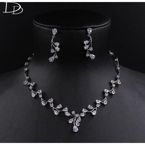 DODO Luxury White Gold Color Wedding Cubic Zircon Jewelry Sets Romantic Choker Necklace Drop Earrings For Women Best Gift D15169