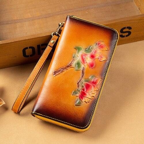 Luxury Coin Purse Women Wallets Lady Vintage 100% Genuine Leather Purse Long Large Capacity Clutch Bag Card Holder Purse Cartera