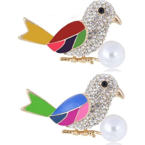 Retail!!High Quality Gold Color Alloy Stunning Czech Crystals Cute Bird Brooch Women Gift Scarf Pins Hot Selling New
