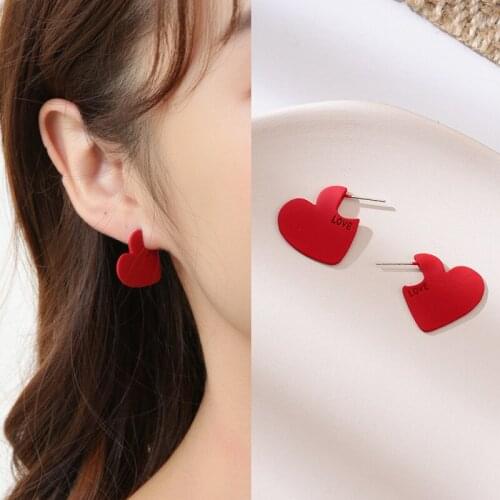 S925 Silve Simple Red Love Earrings With Fashion Temperament LOVE Personality Wedding Party Earrings For Women Female Gifts