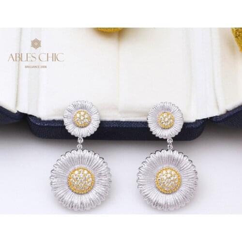 18K Genuine Gold Plated 925 Sterling Silver Micro Paved CZ Daisy on Chain Earrings Floral Dangling Wedding Earring C11E4S25301