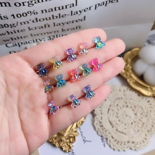 1Pc Cute Acrylic Bear Titanium Steel Screw Stud Earrings For Girls Ins Fashion Piercing Ear Bone Stud Tragus Body Jewelry Gifts