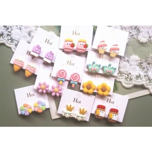 Ice Cream Crown Cloud Flower Strawberry Peanut Lollipop Ear Clip No Pierced Cute Childrens Baby Girl Earring Kids Jewelry Gift