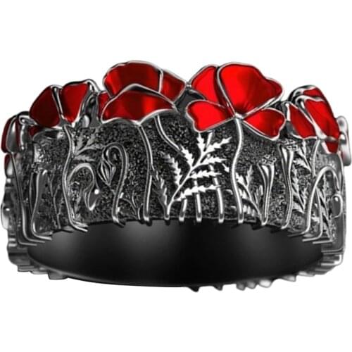 Scarves Red Painted Flower Ring Unique Fine Jewelry Gifts for Women Girls Fashion Enamel Metal Silver Color Rings