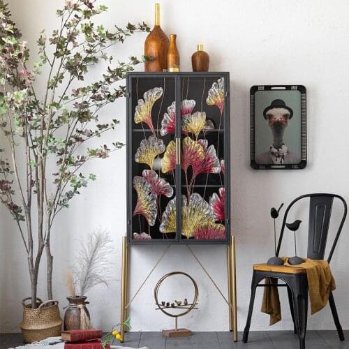 French Light Luxury Glass Storage Cabinet Enamel Color Personality Creative Tall Side Wine Retro Decorative