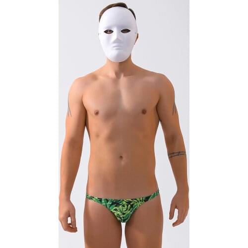 Green print thong sexy tight narrow low waist swimwear 2021 men sports beach shorts swim briefs bikini swimsuits small size