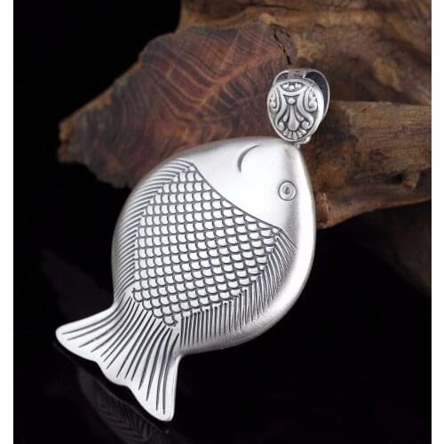 Thai Silver Vintage Fish Necklace Pendant 100% 925 Sterling Silver Sweater Chain Pendant Fine Jewels Wholesale Freeshipping
