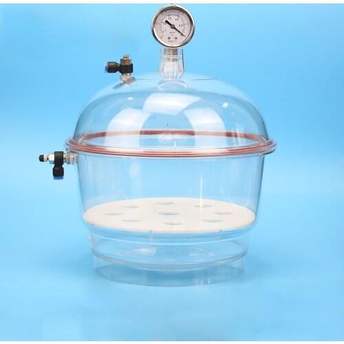 Plastic dryer vacuum laboratory double valve with pressure gauge polycarbonate plastic drying dish Vacuum Degassing Chamber