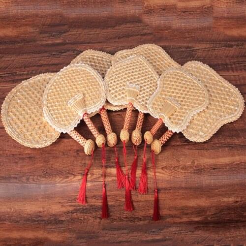 1pc Summer Cooling Fan Pure Natural Handmade DIY Heart Shaped Bamboo Woven Fan Artificial DIY Woven Cooling Fan Home Decoration