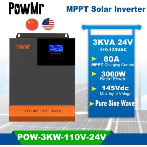 All-In-One 3000W Pure Sine Wave Hybrid Solar Inverter 24VDC Input 110VAC Output Build in 60A MPPT Solar Charger Controller&AC