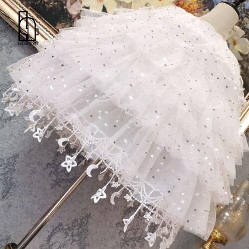 Luck A Star Moon Tassel Lolita Skirts Crinoline Petticoat Underskirt Women Star Skirt Violence Carmen Petticoat Chiffon Skirt