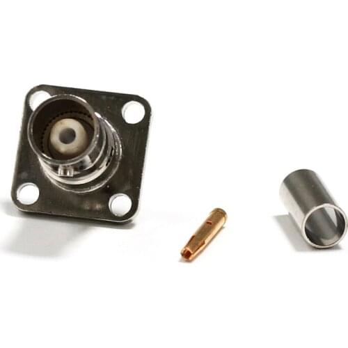 1pc BNC female 4-Hole panle mount RF connector crimp clamp for RG58 RG142 LMR195 cable chassis flange terminal NEW wholesale