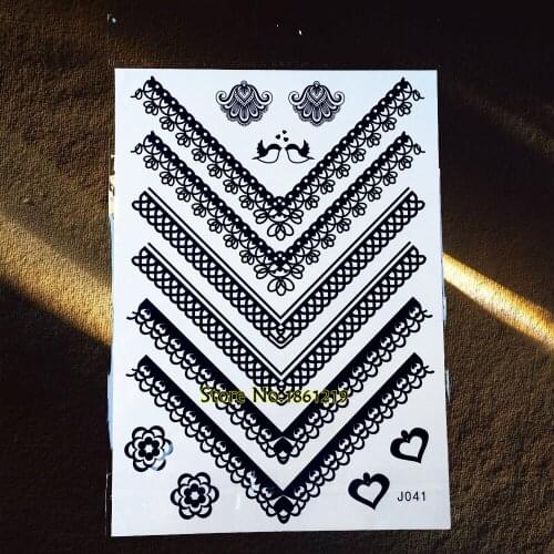 1PC Large Fake Henna Stickers For Wedding Birdes GBJ041 Flash Metallic Black Henna Tattoo Choker New Summer Style Flying Birds