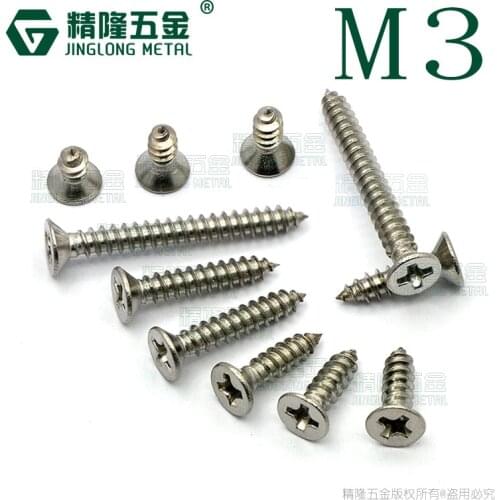 100pcs KA3*6/8/10/12/16/20/25 Stainless Steel Phillips Flat Countersunk Head Micro Self-tapping Screw