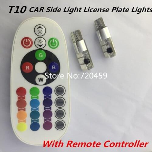 2pcs SMD5050 RGB Car Reading Light Lamp T10 RGB car light With Remote Controller for Auto CAR Side Light License Plate Lights