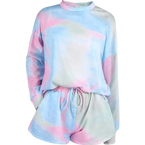 2021 Women Sport Casual Tie Dye Tracksuit Tshirt + Shorts 2pcs Sets Female Leopard Print Loungewear Homewear