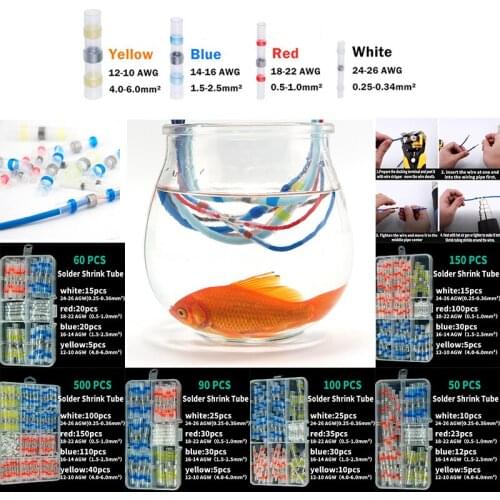 50/60/90/100/150/500pcs Heat Shrink Connect Terminals Waterproof Solder Wire Sleeve Tube Insulated Butt Electrical Connectors