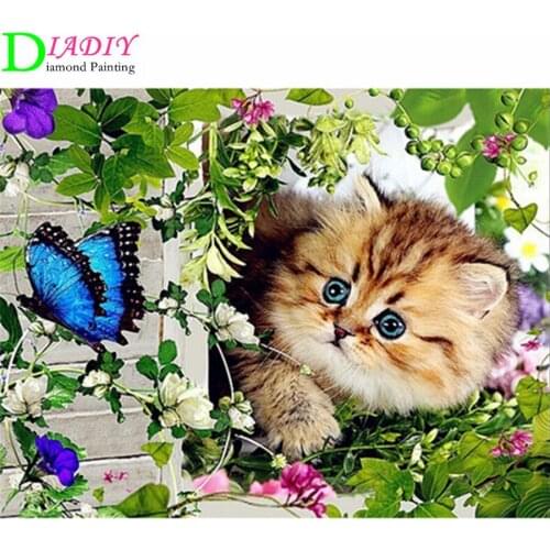 Cat DIY 5D Diamond Painting Full Round Rhinestones Animal Diamond Embroidery Cross Stitch Mosaic Home Decor