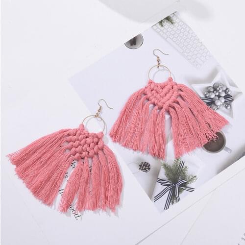 Bohemia Colorful Geometric Tassel Earrings for Women Ethnic Classic Handmade Knot Long Drop Earrings Female Wedding Jewelry Gift