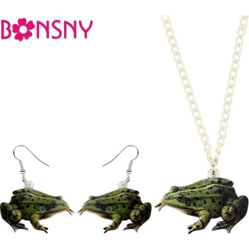 Bonsny Original Acrylic Jewelry Set Unique Wild Frog Necklace Earrings Collar Fashion Pendant For Women Girls Charms Gift NE+EA