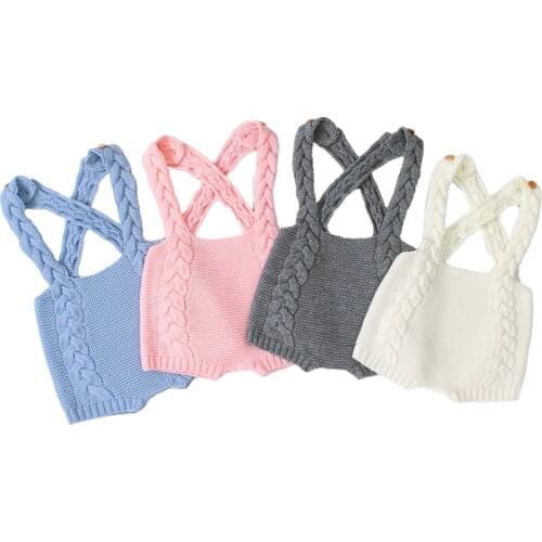 Baby Knitted Suspender Pants, Solid Color Sleeveless Short Jumpsuit for Spring, Autumn