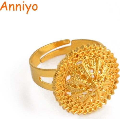 Anniyo Ethiopian Ring Free Size for Women Girls Gold Color Eretrian Adjustable Rings Girls Jewelry African #220606