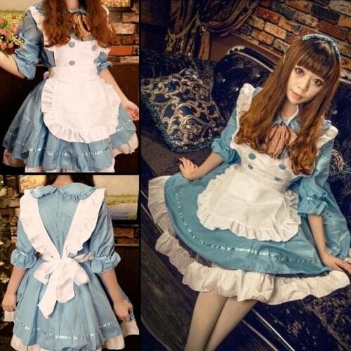 3-Piece Set Women Maid Outfit Sweet Gothic Lolita Dresses Anime K-ON! Cosplay Costume Apron Dress Uniforms Halloween Costumes