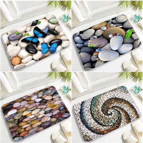 Colored Stones Pebble Door Mat Home Decor Blue Butterfly Creative Design Bathroom Non-slip Carpet Toilet Cover Rug Bath Mats Set