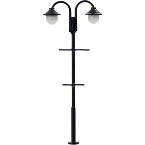 LYM60 5pcs Model Train 1:87 Street Lights HO Scale Lamp Post LEDs 65mm Miniature Double Heads Warm White