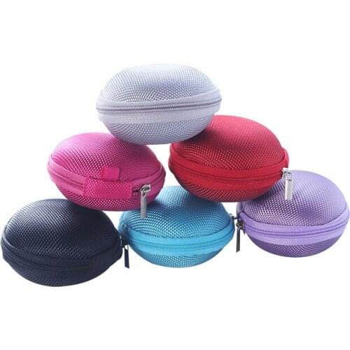 Multi-colore Round Portable Mini Zipper Earphone Case Cute Headphone Hard Bag Box for Data Cable Key Coin SD Card