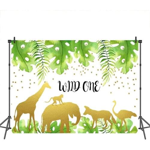 Neoback Baby Shower Backdrop Wild One Jungle Gold Animal Photographic Background Customized Photographic Backdrops for Photo