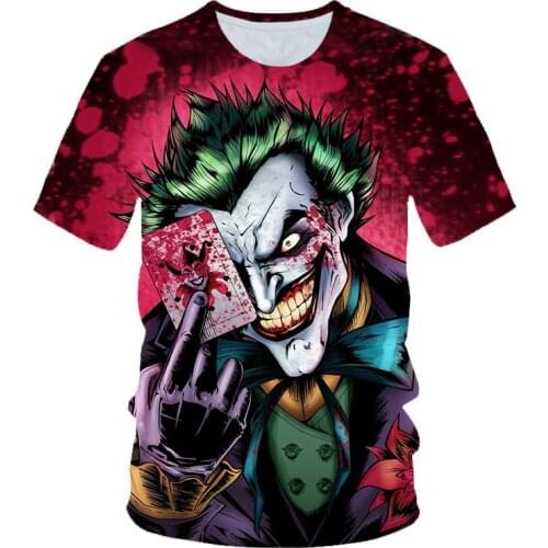 Hot Selling New 2019 European and American Dark Poker Joker 3D Printed Mens Short Sleeve T-shirt XL O Collar Mens Top Shirt
