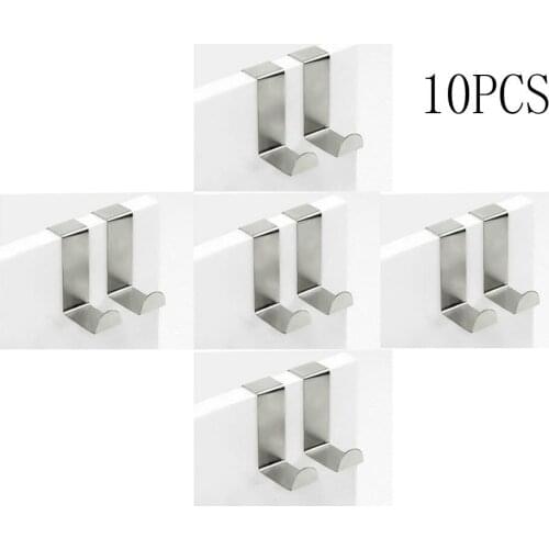 Set of 10 Over Door Hooks Stainless Steel Kitchen Cabinet Unit Draw Cloth Towel Bag Hanger Space Saving Organizer