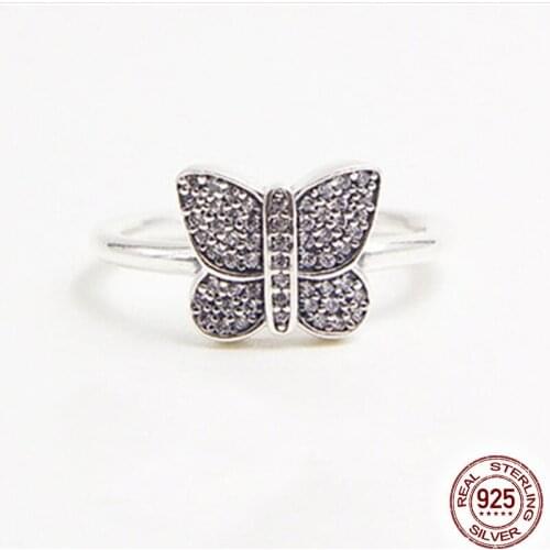 Authentic 100% 925 sterling silver dance butterfly ring,s925 silver clear CZ ring for women,fashion beautiful finger jewelry