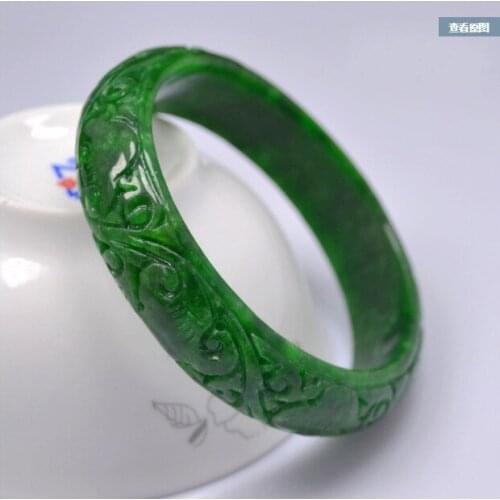 Natural handmad 5A Esmeralda tallada a mano patrón flor brazalete jade brazalete verde brazaletes mujer pulsera