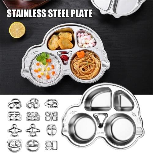 New Stainless Steel Divided Plate Cartoon Shaped Separate Dinning Food Tray Dishwasher Safe Kids Dinnerware for Lunch Dinner