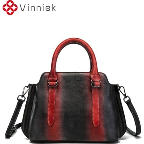 2020 New Handmade Genuine Leather Shoulder Bags Women Vintage Contrast Cowhide Handbag Cross Body Large Capacity Casual Tote Bag