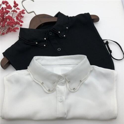 New Style Thin Fake Collars Women Chiffon Handmade Beaded Removable Blouse Kraagie Nep Vestido Faux Cols Female False Collar